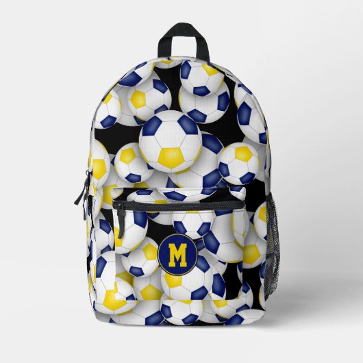 Voetballer monogrammed blauw goud team kleuren bedrukte rugzak (Voorkant)
