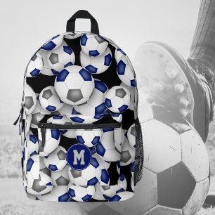 Voetballer monogrammed blauw grijs team kleuren bedrukte rugzak