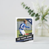 Voetballer Trading Kaart in Krachtig Blauw Wit Contactkaartje (Staand voorkant)