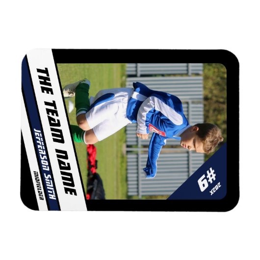 Voetballer Trading Kaart in Krachtig Blauw Zwart Magneet (Horizontaal)