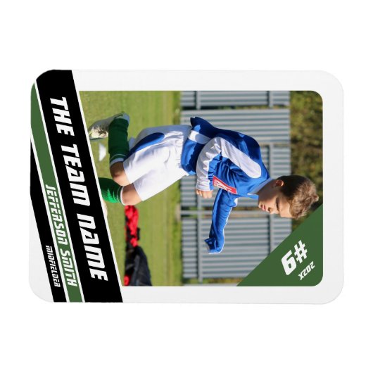 Voetballer Trading Kaart in Krachtig Groen Wit Magneet (Horizontaal)