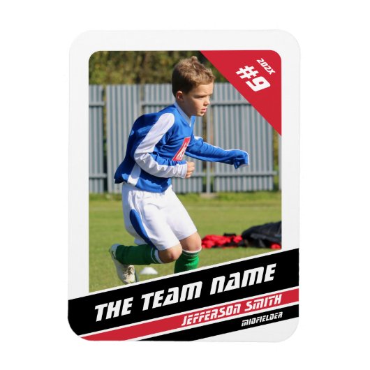 Voetballer Trading Kaart in Krachtig Rood Wit Magneet (Verticaal)