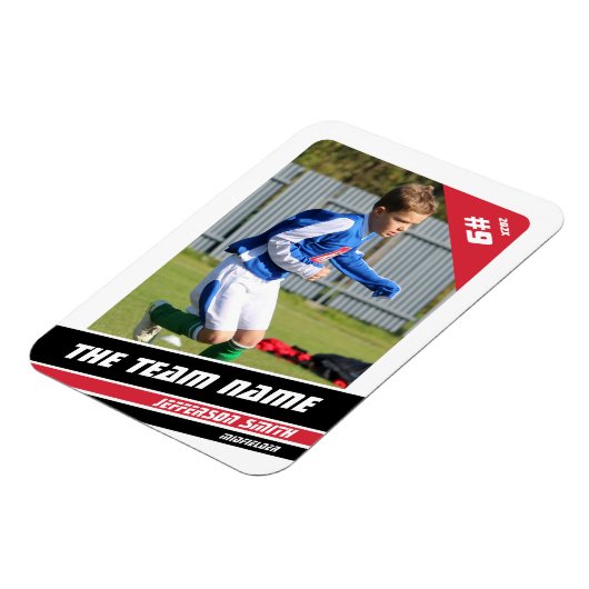 Voetballer Trading Kaart in Krachtig Rood Wit Magneet (Linkerzijde)