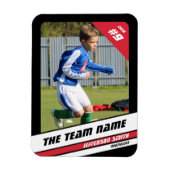 Voetballer Trading Kaart in Krachtig Rood Zwart Magneet (Verticaal)