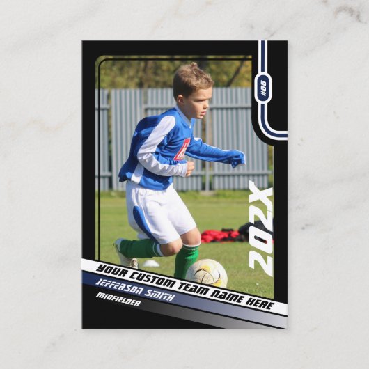 Voetballer Trading Kaart in Zwart Blauw Contactkaartje (Voorkant)