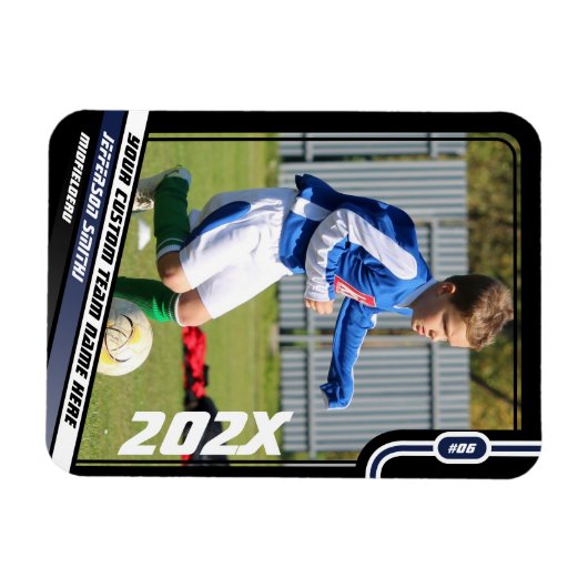 Voetballer Trading Kaart in Zwart Blauw Magneet (Horizontaal)