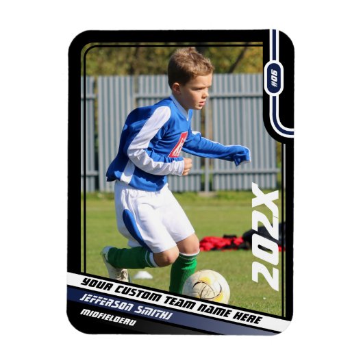 Voetballer Trading Kaart in Zwart Blauw Magneet (Verticaal)