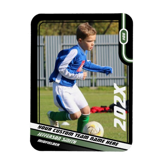 Voetballer Trading Kaart in Zwart Groen Magneet (Verticaal)