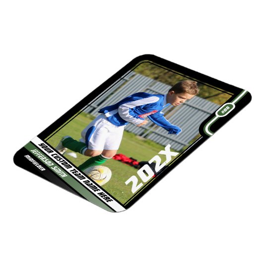 Voetballer Trading Kaart in Zwart Groen Magneet (Linkerzijde)