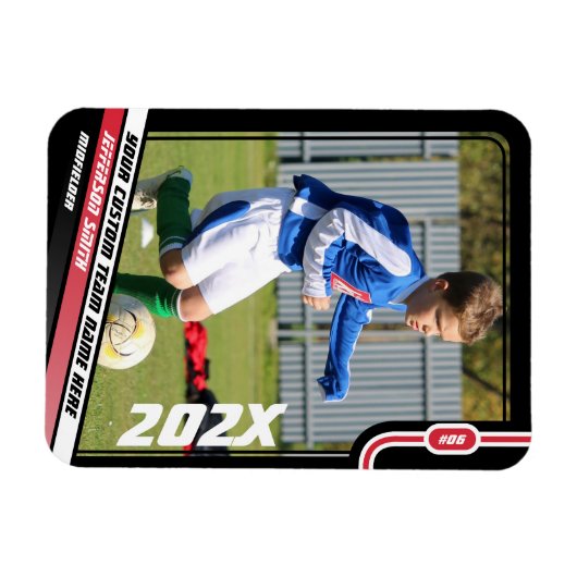 Voetballer Trading Kaart in Zwart Rood Magneet (Horizontaal)