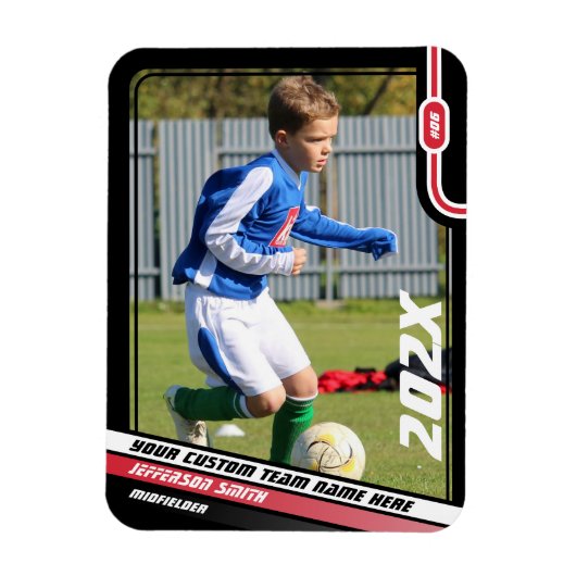 Voetballer Trading Kaart in Zwart Rood Magneet (Verticaal)