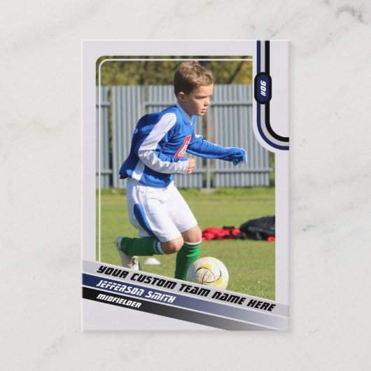 Voetballer Trading Kaart Lichtgrijs Blauw Contactkaartje (Voorkant)