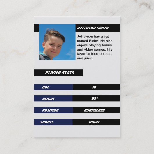 Voetballer Trading Kaart Lichtgrijs Blauw Contactkaartje (Achterkant)