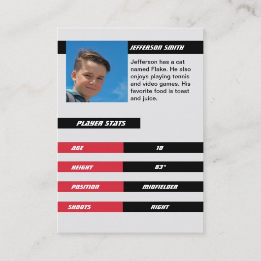 Voetballer Trading Kaart Lichtgrijs Rood Contactkaartje (Achterkant)