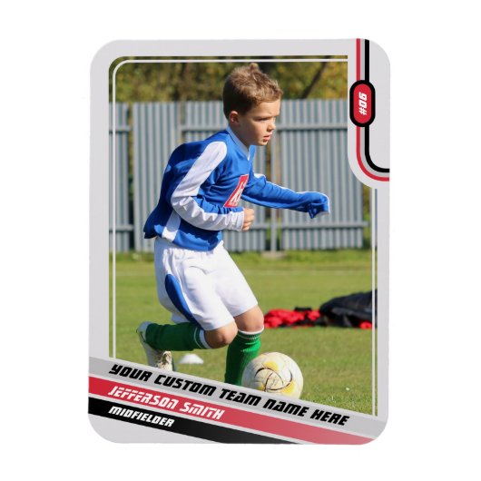 Voetballer Trading Kaart Lichtgrijs Rood Magneet (Verticaal)
