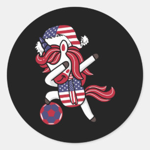 Voetbalmeisje Dabbing Eenhoorn Kerstmuts Verenigde Ronde Sticker