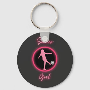 Voetbalmeisje Roze Gloed Sleutelhanger