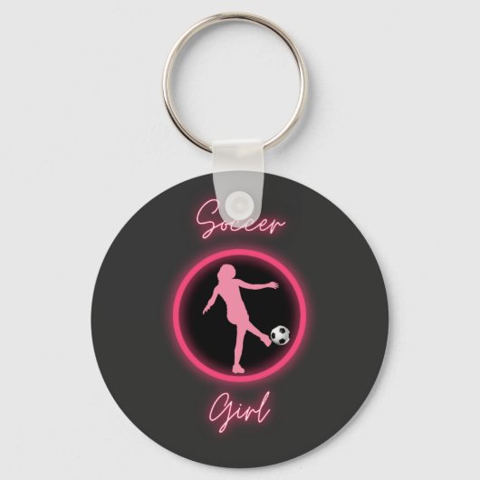 Voetbalmeisje Roze Gloed Sleutelhanger (Voorkant)
