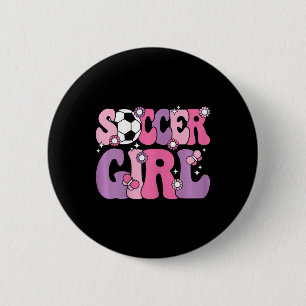 Voetbalmeisje Schattig Groovy Voetballiefhebber Vr Ronde Button 5,7 Cm