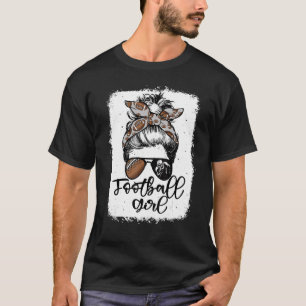 Voetbalmeisje vintage luipaard rommelige knot gebl t-shirt