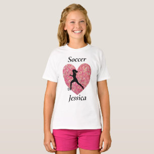 Voetbalmeisjeshart, gepersonaliseerde naam voetba T-shirt