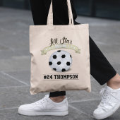 Voetbalmoeder gepersonaliseerde naam en nummer tote bag