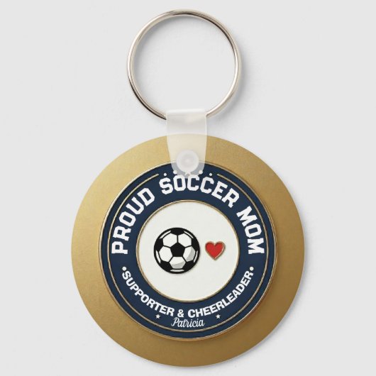 Voetbalmoeder Goud Trots Supporter Met Naam Sleutelhanger (Voorkant)