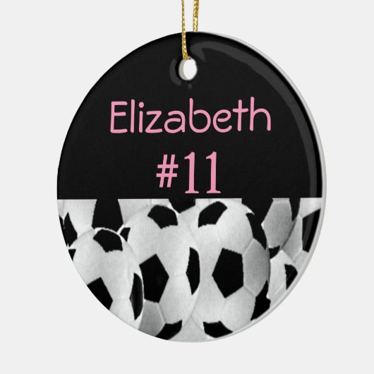 Voetbalnummer roze keramisch ornament (Links)