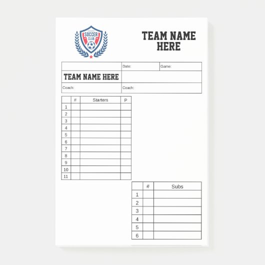Voetbalopstellingkaarten Post-it® Notes (Voorkant)