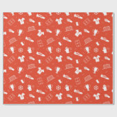 Voetbalpatroon wit rood cadeaupapier (Vlak)