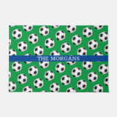 Voetbalpatroon, witte naam, blauw & groen deurmat (Voorkant)