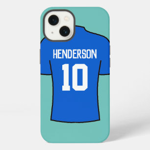 Voetbalshirt in het blauw met naam en nummer iPhone 13 hoesje