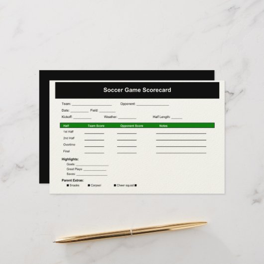 Voetbalspel Scorecard Kaart (Voorkant / Achterkant in situ)