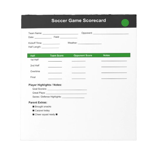Voetbalspel Scorecard Notitieblok (Voorkant)