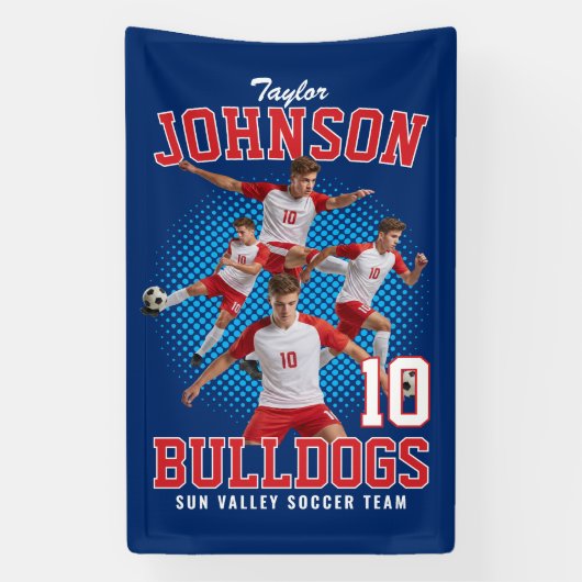 Voetbalspeler Aangepaste Foto Retro Bootleg Sport Spandoek (Verticaal)