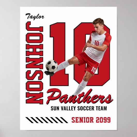 Voetbalspeler Aangepaste Foto Rugnummer Rood Poster (Voorkant)