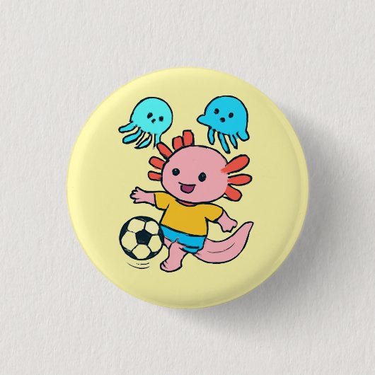 Voetbalspeler axolotl knop ronde button 3,2 cm (Voorkant)