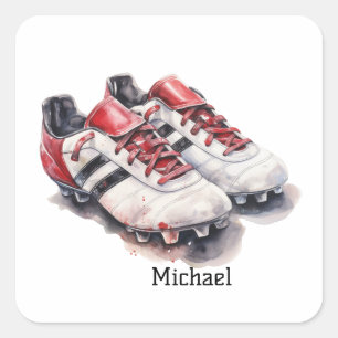 Voetbalspeler coacheschoenen realistische naam/ in vierkante sticker