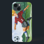 Voetbalspeler die een bal slaat door Jay Throckmor iPhone 13 Hoesje<br><div class="desc">Er hangt een voetbal in de lucht,  wachtend op de vicieuze schop die de speler opwindt om te leveren. Kan hij het buigen als Beckham? Een mooi stuk om op je muur te hangen of als cadeau aan de voetbalmakelaar in je leven te geven!</div>