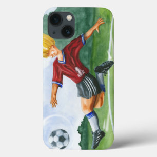 Voetbalspeler die een bal slaat door Jay Throckmor iPhone 13 Hoesje