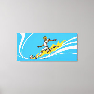 Voetbalspeler die een voetbal schopt canvas afdruk
