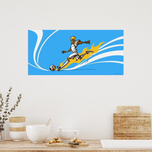 Voetbalspeler die een voetbal schopt poster (Keuken)