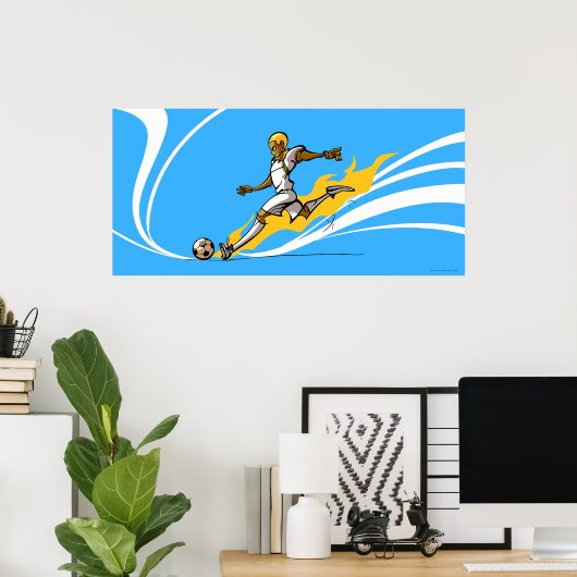 Voetbalspeler die een voetbal schopt poster (Thuiskantoor)