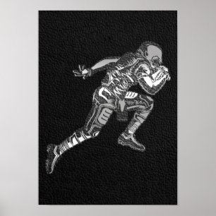 Voetbalspeler die Quarterback zwart zilver Poster