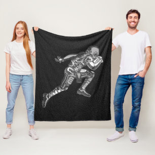 Voetbalspeler die Quarterback zwart zilver rent Fleece Deken