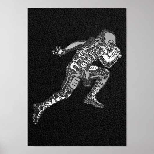 Voetbalspeler die Quarterback Zwart Zilver rent Poster (Voorkant)