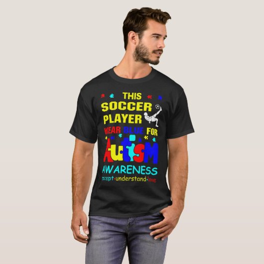 Voetbalspeler Draag blauw voor autisme T-shirt (Voorkant volledig)