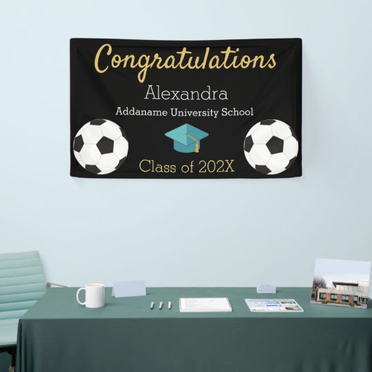 Voetbalspeler felicitatie afstuderen banner. bann spandoek (Beurs)