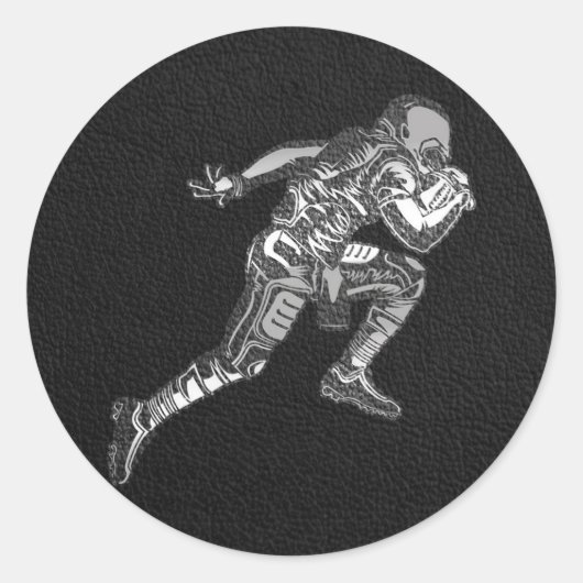 Voetbalspeler Hardlopende Quarterback Zwart Zilver Ronde Sticker (Voorkant)