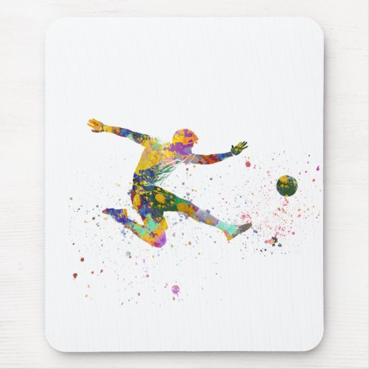 Voetbalspeler in aquarel muismat (Voorkant)